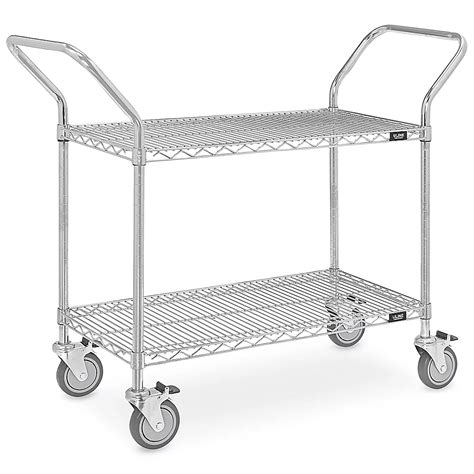 Chrome Heavy-Duty Wire Cart - 48 x 18 x 41", 2 Shelf H-1418 - ULINE