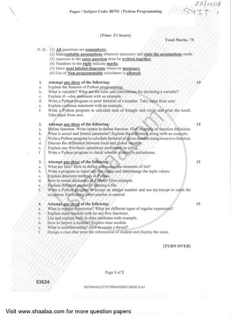 Python Programming 2018-2019 B.Sc IT (Information Technology) Semester ...