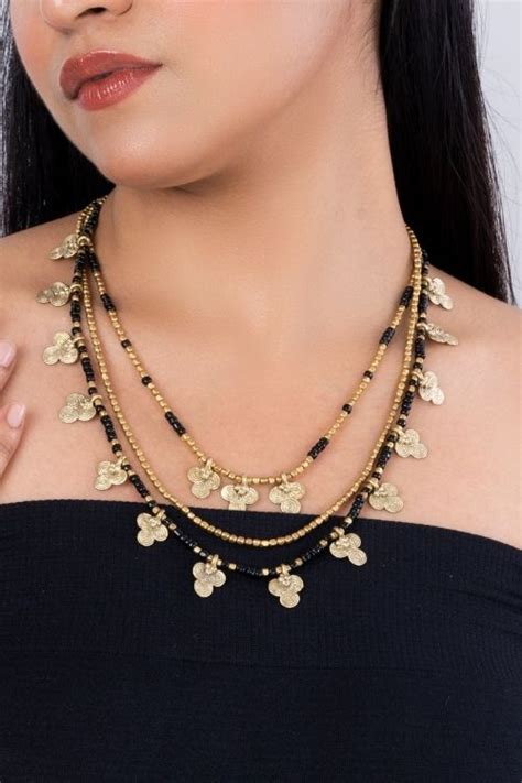Miharu Floral Dokra Charms Multi Layered Necklace (Black) – Okhaistore