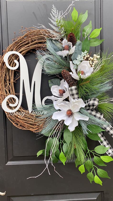 Winter Wreath, Winter Monogram Wreath, Magnolia Wreath, Wreath for ...