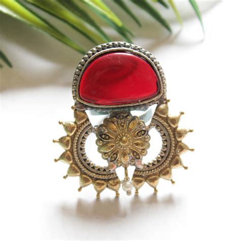 Red Center Stone Gold Tone Statement Cocktail Ring – A Local Tribe