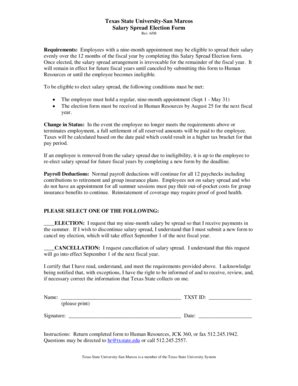 Fillable Online txstate Salary Spread Election Form - Texas State ...