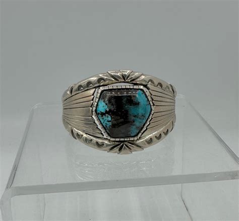 ANDREW ALVAREZ TURQUOISE CUFF BRACELET STERLING SILVER Native American ...