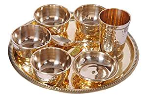 SHIV SHAKTI ARTS Handmade Pure Brass Thali Set 8Pcs Consist of |4 Brass ...