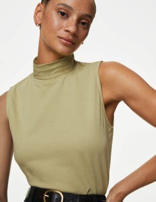Cotton Rich Funnel Neck Vest Top