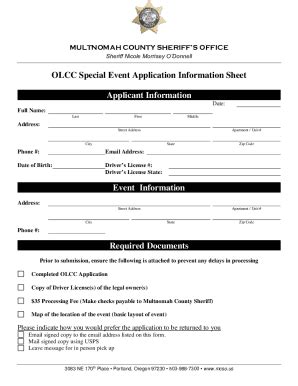 Fillable Online OLCC Special Event Application Information Sheet Fax ...