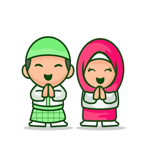 Cute moslem kid ramadan kareem | Premium Vector