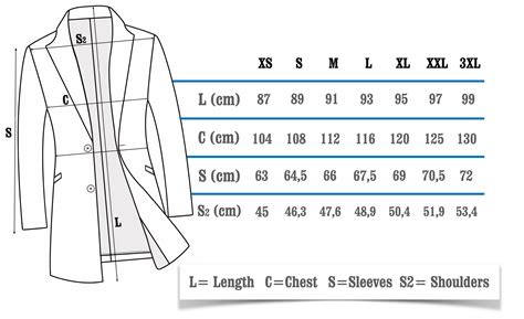 British Coat's Size Table – Birmingham Wear