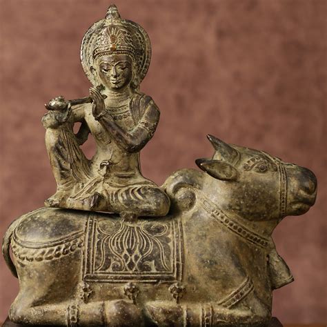 Buy Indonesian Bronze Lord Krishna Sitting on Cow Sculpture | Height ...