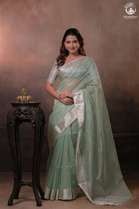 NARMAA - SILVER TISSUE CHECKS PASTEL GREEN WITH SILVER LEHAR BORDER SA