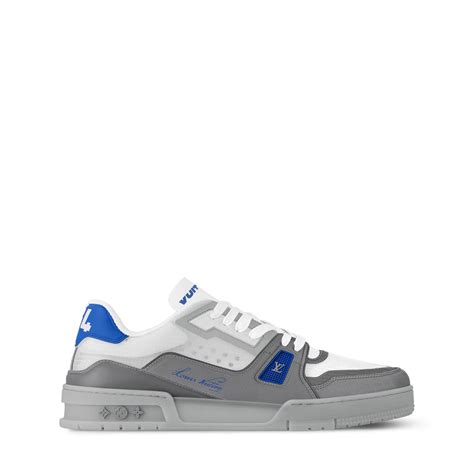 LOUIS VUITTON || Trainer Sneaker in White and Graphite Mesh with Blue ...
