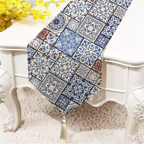 Buy STITCHNEST Ethnic Box Printed Poly Cotton Table Runner and Bed ...