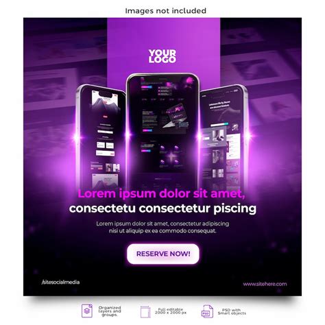 A soft square flyer with three ux ui interface themed cell phone ...