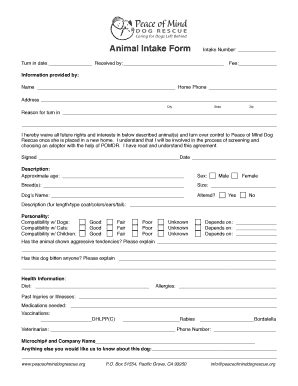Animal Shelter Intake Form - Fill and Sign Printable Template Online