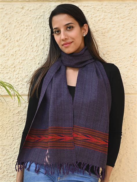Buy Exclusive Soft Himachal Wool Muffler with Woven Border - Purple Ink ...