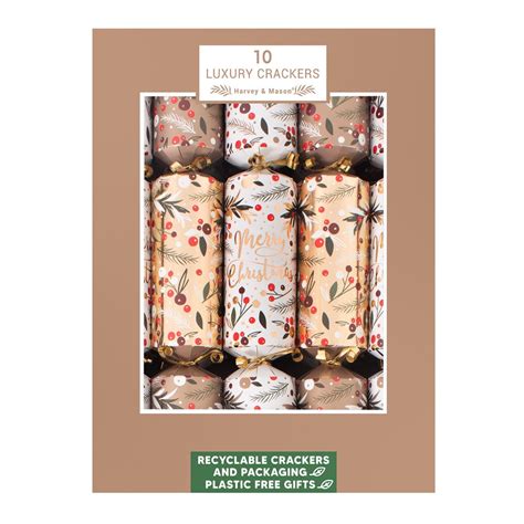 Harvey & Mason Set Of 10 Luxury Eco-Friendly Christmas Crackers White ...