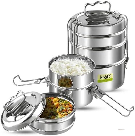 Buy Neelam Stainless Steel Clip Carrier Lunch Box, 3 Containers, 2150 ...