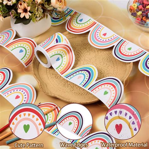 Buy 99 Feet Bulletin Board Border, 3 Rolls Rainbows Scalloped Borders ...