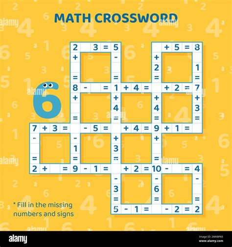 Math Crossword puzzle for children. Addition and subtraction Stock Vector Image & Art - Alamy