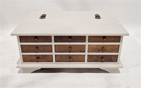 Laura Ashley contemporary grey painted coffee table/nest of drawers of rectangular form, the fron