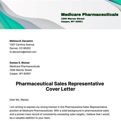 Pharmaceutical Sales Representative Cover Letter Template - Edit Online & Download Example ...