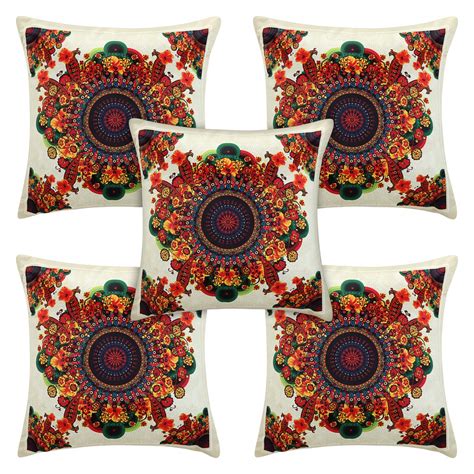 Buy Taj Decor Flower Mandala Satin Cushion Cover 16x16 - Set of 5 ...