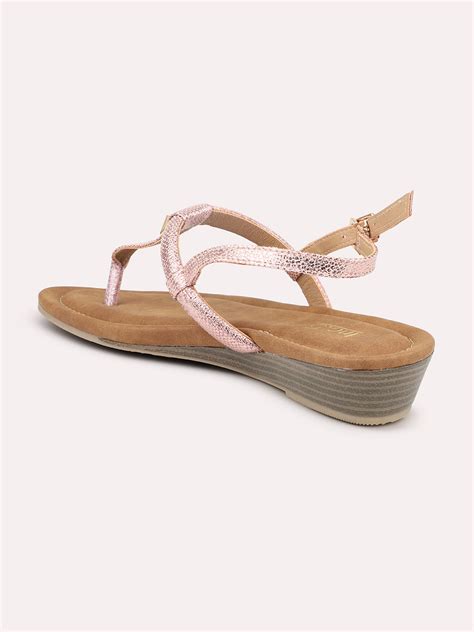 Buy Now Women Rose Gold Textured Open-Toe Wedges