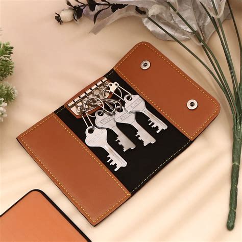 Personalized Tan Key Case with Name & Charm