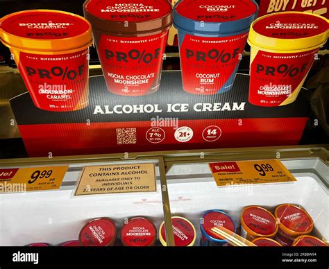 Freezer display with Proof Alcohol Ice Cream in a supermarket Stock ...