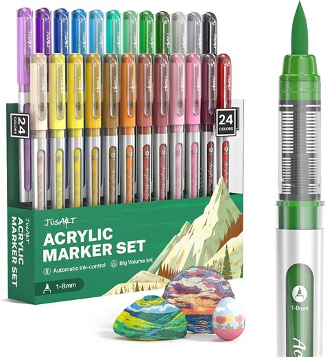 Amazon.com: JusArt Acrylic Paint Markers Brush Tip 24 Colors, Water ...