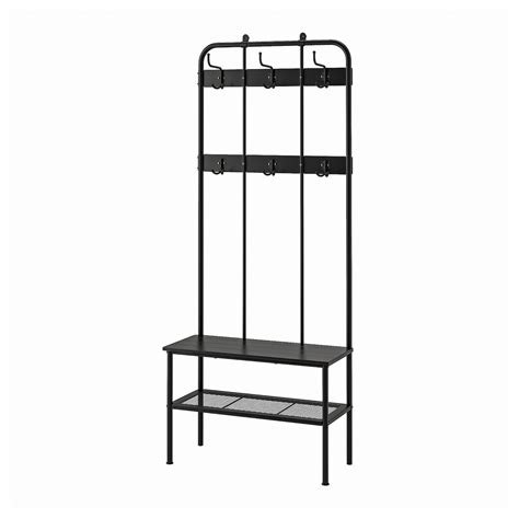 NIPÅSEN coat rack and bench w shoe storage, black, 190x35x79 cm (743 ...