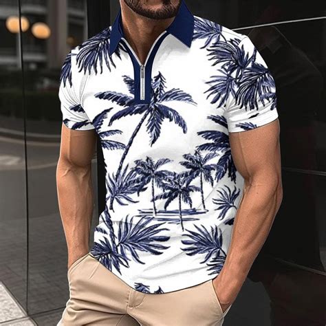 BiZtdJrK Men's Hawaiian Polo Shirts Quarter Zip Golf Polos Tropical ...