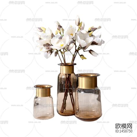 新中式轻奢玻璃不锈钢花瓶摆放花艺-软装图片免费下载-欧模网