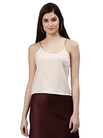 NEUDIS Women Beige Satin Solid Tank Top : Amazon.in: Clothing & Accessories