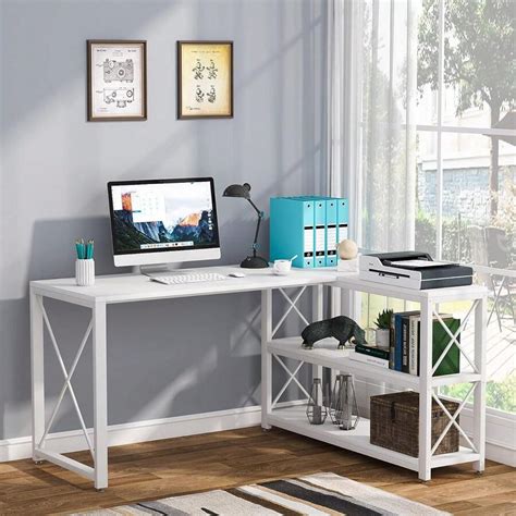 Tribesigns Reversible Industrial L-Shaped Desk With Storage Shelves ...