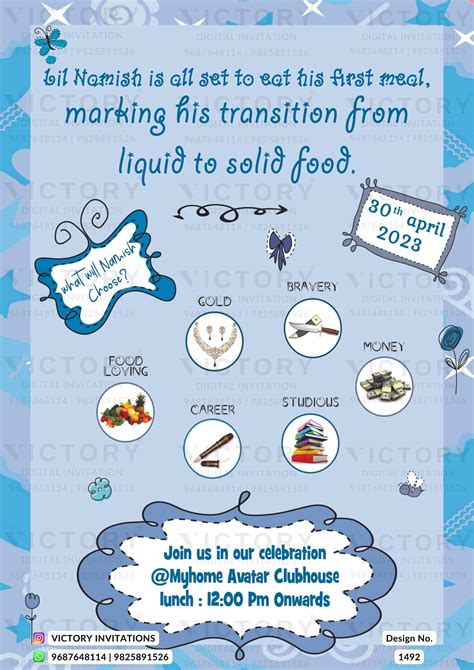 Chhathi ceremony invitation card for baby boy in english language with ...