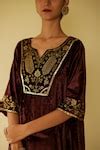 Buy Purple Velvet, Muslin, Silk Embroidery Split V-neck Meera Kurta And ...