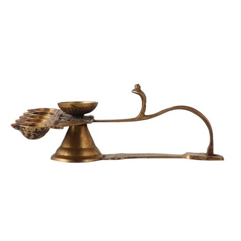 Vintage Brass Aarti Lamp with Cobra Handle for Decoration