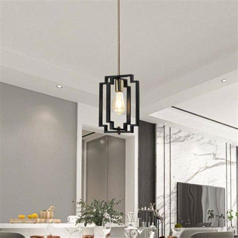 Buy 1-Light Black Geometric Kitchen Island Pendant Light with Gold ...