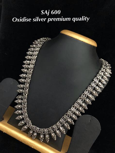 OXIDISED SILVER LONG NECKLACE SET FOR WOMEN-OXGJ8700DL – www.soosi.co.in