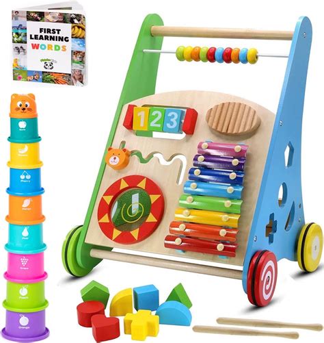 Amazon.com: PIDOKO KIDS Wooden Baby Walker - Activity Center for 1 One ...