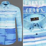 Crystal Sky Blue with Muted Blue Prints Premium Cotton Button-Down ...
