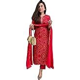Buy GoSriKi Women's Cotton Blend Printed Straight Kurta with Pant ...