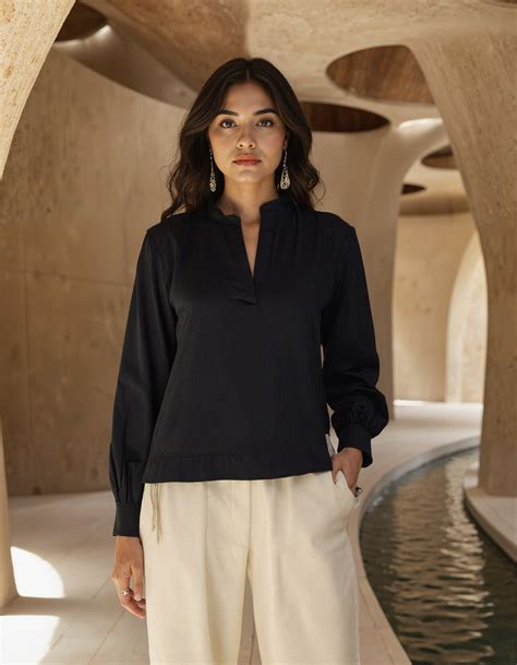 Buy Midnight Cotton Balloon Sleeve Top for Women Online at Naava