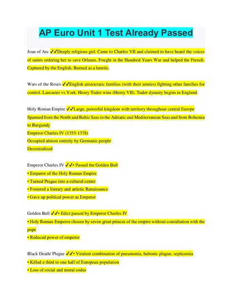 AP Euro Unit 1 Test Already Passed – Scholarfriends - Scholarfriends