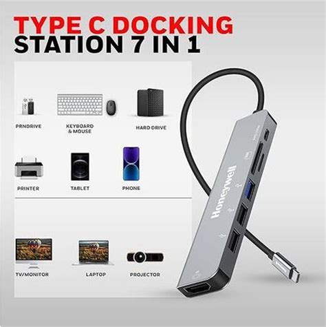 Honeywell 7-in-1 Type C Docking Station with 4K HDMI,1xUSB 3.0,2xUSB 2. ...