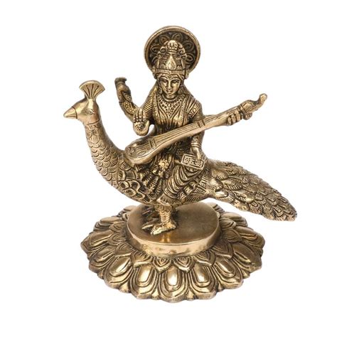ARTVARKO Brass Goddess Maa Saraswati Statue Sitting on Swan Education ...