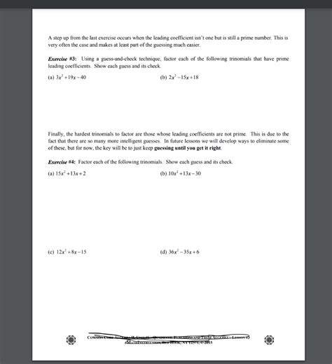 Image result for Lesson 17 Factoring Common Core Algebra Worksheet Answer