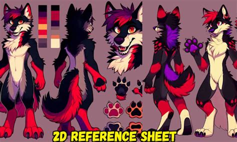 Draw custom 2d furry reference sheet,fursona,anime furry fanart ...