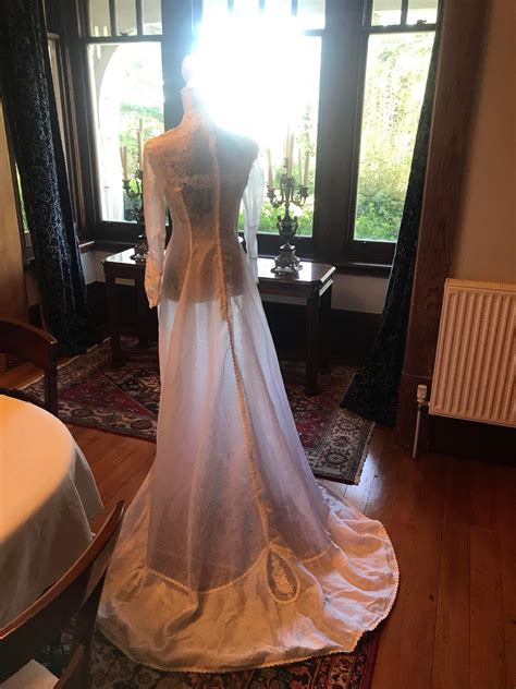 Sheer Boho 70s Wedding Gown With Floral Embroidery: Small, Extra Small, Xs, Boho, Vintage, Train ...